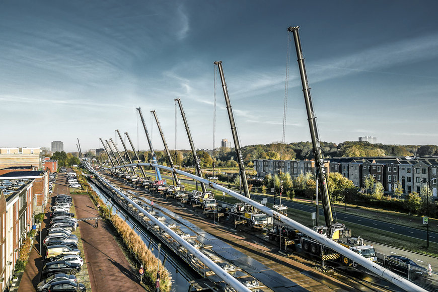 Liebherr twelve mobile cranes in operation during the construction of a pipeline in Delft 
